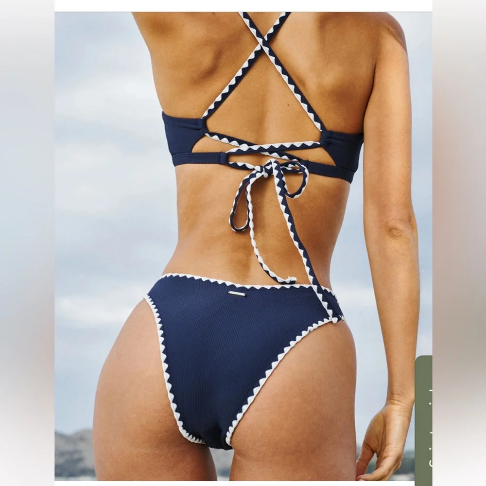 Berlook Navy Blue Contrast Stitch Bikini Set, NWT